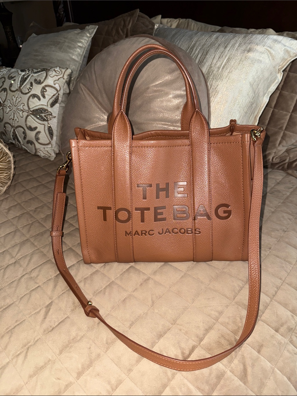 Marc Jacobs The Tote Bag Leather Satchel In Cognac Brown